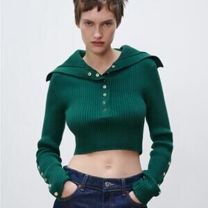Zara green ribbed cropped sweater size medium